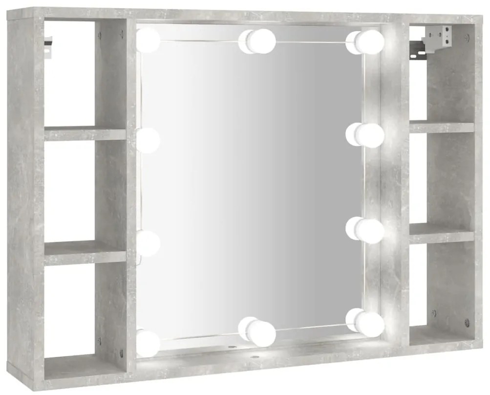 808859 vidaXL Огледален шкаф с LED, бетонно сив, 76x15x55 см