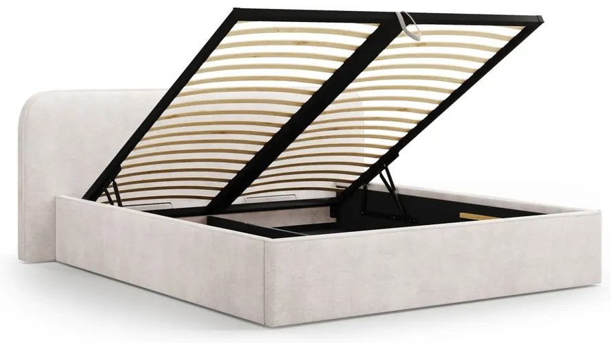 Бяло двойно тапицирано легло с място за съхранение с включена подматрачна рамка 140x200 cm Elizabeth – Micadoni