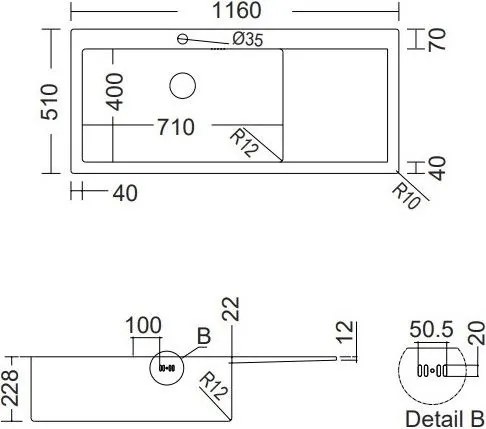 мивка Fortinox Squadro Inox Гладка Right