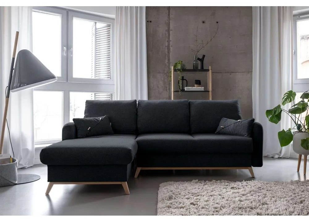 Тъмно сив ъглов разтегателен диван, ляв ъгъл Scandic Lagom - Miuform