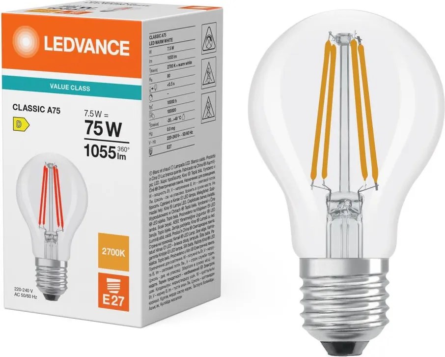 LED крушка CLASSIC FILAMENT A60 E27/7,5W/230V 2700K - Ledvance