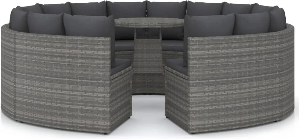 3064899 vidaXL Градински комплект с възглавници, 9 части, сив полиратан
