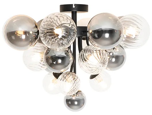 Таванна лампа черна с опушено и прозрачно стъкло 10-лампа - Bonnie