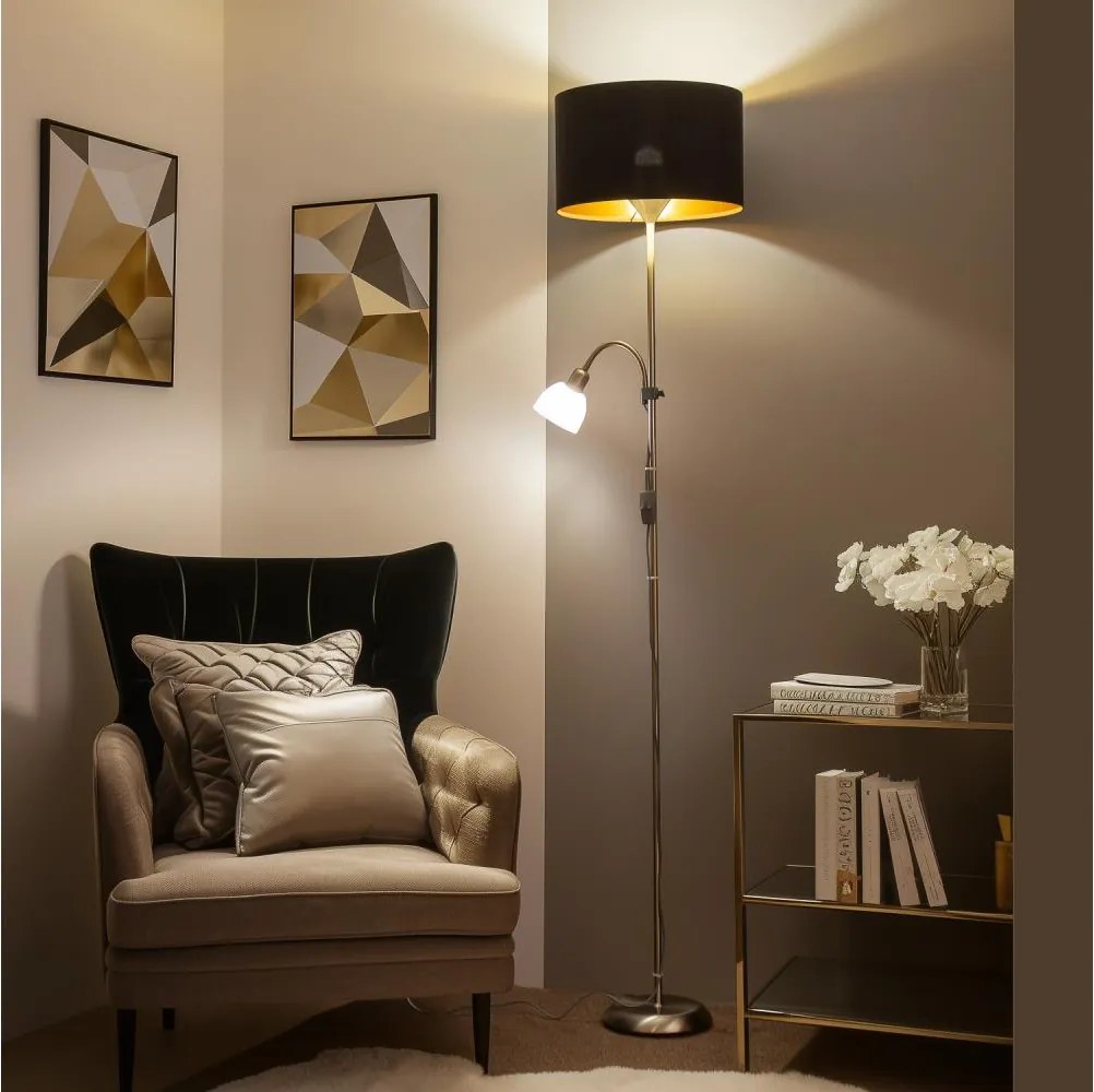 Brilagi - Подова лампа CERIA 1xE27/100W/230V + 1xE14/25W матов хром/черна