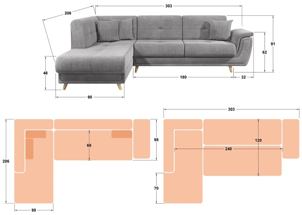 Разтегателен ъглов диван + клик-клак механизъм Принцес Премиум
