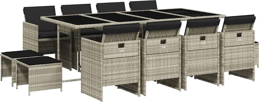 3210623 vidaXL Градински комплект от 13части с възглавници светлосив полиратан