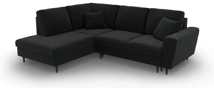 Черен кадифен разтегателен ъглов диван с място за съхранение (ляв ъгъл/L форма) Kyoto – Cosmopolitan Design