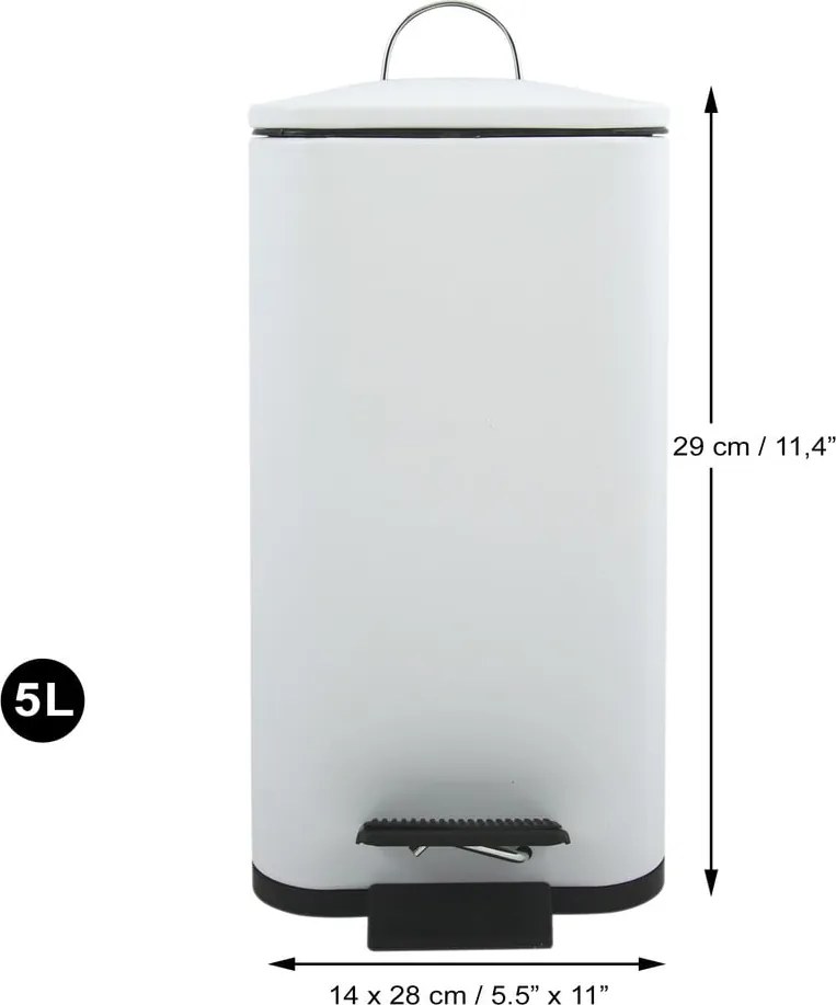 Стоманено кошче за боклук с педал в матово бял цвят 5 l Erik – Spirella