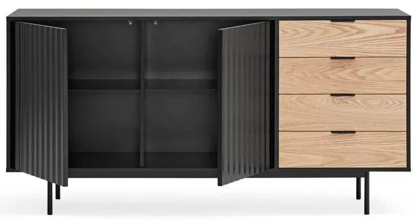 Черен/естествен нисък скрин от декор от дъб 159x80 cm Sierra – Teulat