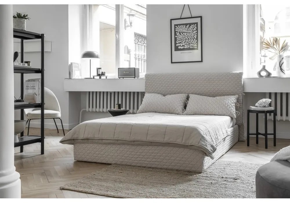 Бежово тапицирано двойно легло и решетка 140x200 cm Sleepy Luna - Miuform