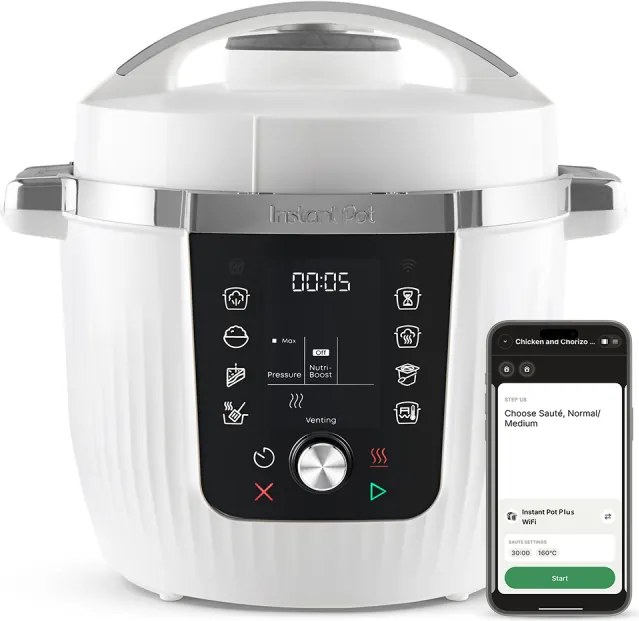 Мултикукър Instant Pot Pro Max, 1200W, 5.7 л, 105 kP, 10 програми, Nutriboost, WiFi, LCD дисплей, Неръждаема стомана, Бял/матов