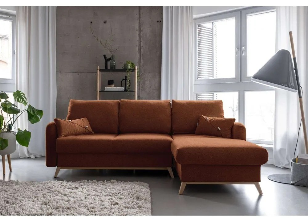 Оранжев ъглов разтегателен диван, десен ъгъл Scandic Lagom - Miuform