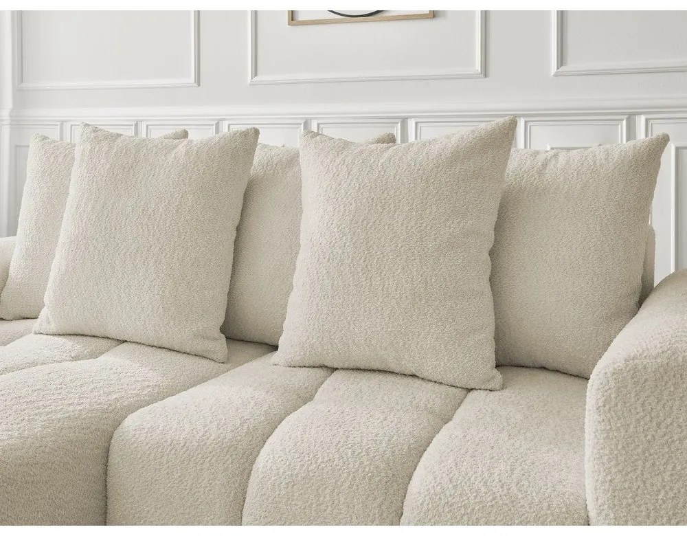 Бежов разтегателен ъглов диван с място за съхранение от букле (ляв ъгъл) Roxelane – Bobochic Paris