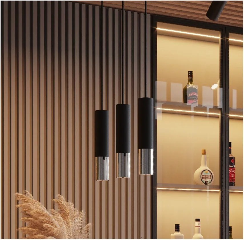 Черно/сребристo метално висящо осветително тяло ø 8 cm Longbot – Sollux