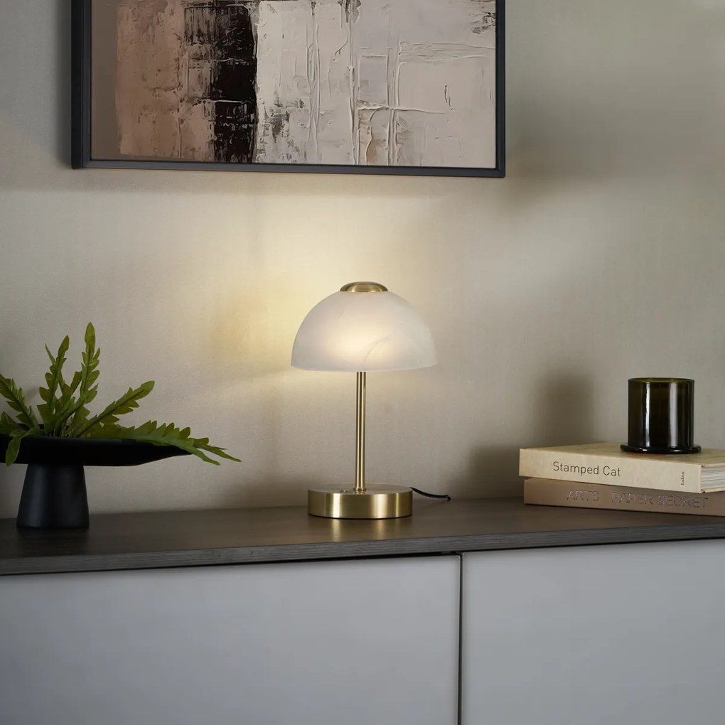 Дизайнерска настолна лампа златна с опалово стъкло, включително LED димируема - Joya