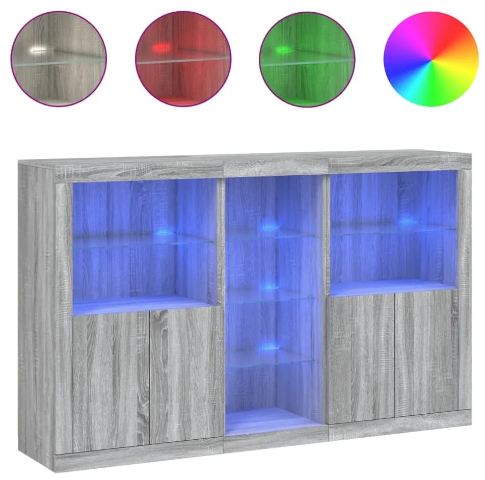 3209175 vidaXL Сайдборд с LED светлини, сив сонома, 162x37x100 см
