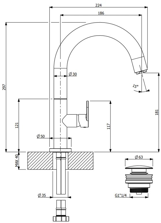 Кран за мивка Vicario Slim II-Черен - Mat