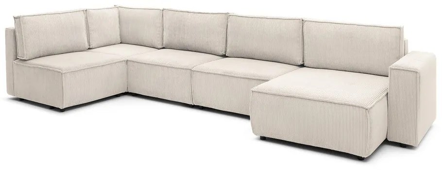 Кремав велурен U-образен ъглов диван, ляв ъгъл Nihad modular - Bobochic Paris