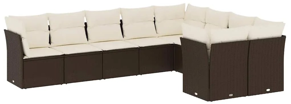 3218173 vidaXL Градински комплект диван с възглавници 9 части кафяв полиратан