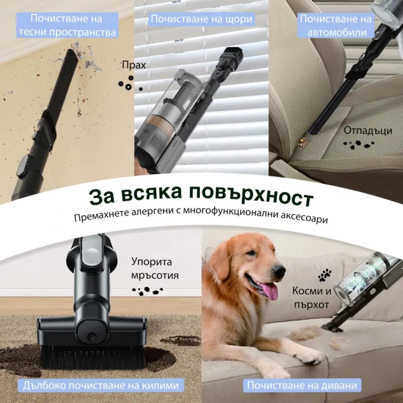 Вертикална прахосмукачка Levoit LVAC-300 LSV-V202PE-AEUR, 240W, 0.75l, Автономия до 60 мин, Турбо, Четка с LED, Черен/сив