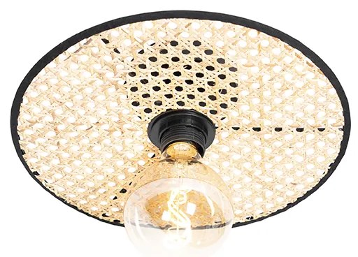 Ръстикална таванна и стенна лампа черна с ратан 30 см - Kata