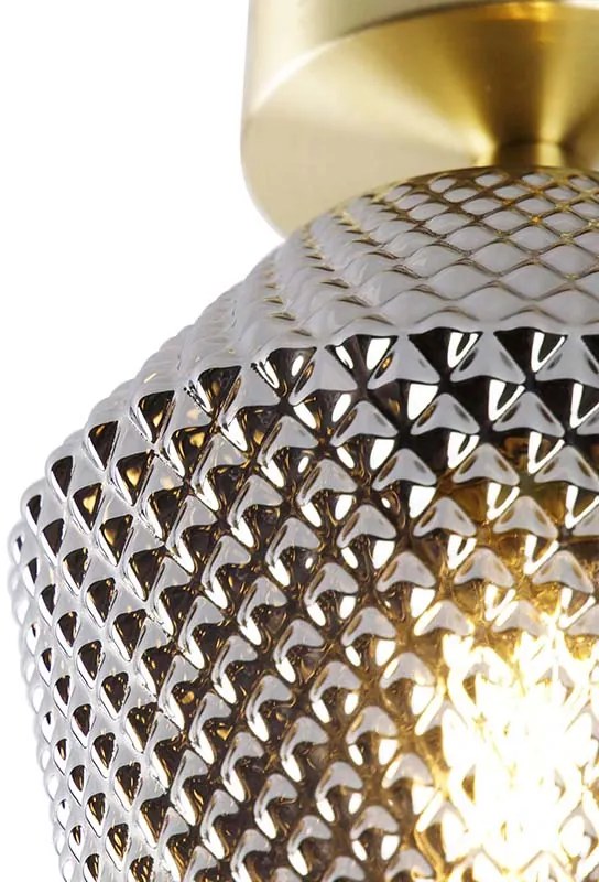 Таванна лампа в стил арт деко месинг с опушено стъкло - Karce