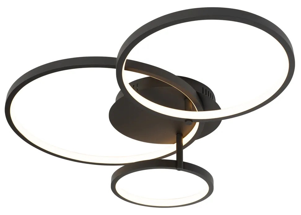 Интелигентна таванна лампа черна 3-светлина с дистанционно управление - Rondas