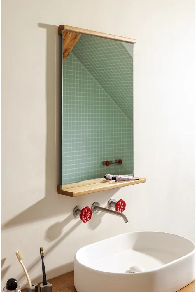 Стенно огледало с рафт масивно дърво 50x75 cm Lun – noo.ma