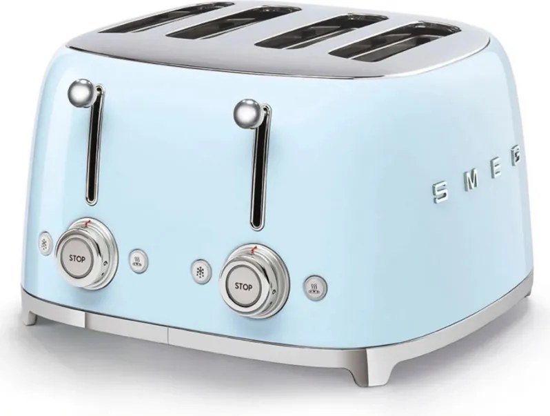 Тостер за хляб SMEG 50's Style TSF03PBEU, 2000W, 4 филии, 6 нива, Тавичка за трохи, Вграден кабел, Неръждаема стомана, Син