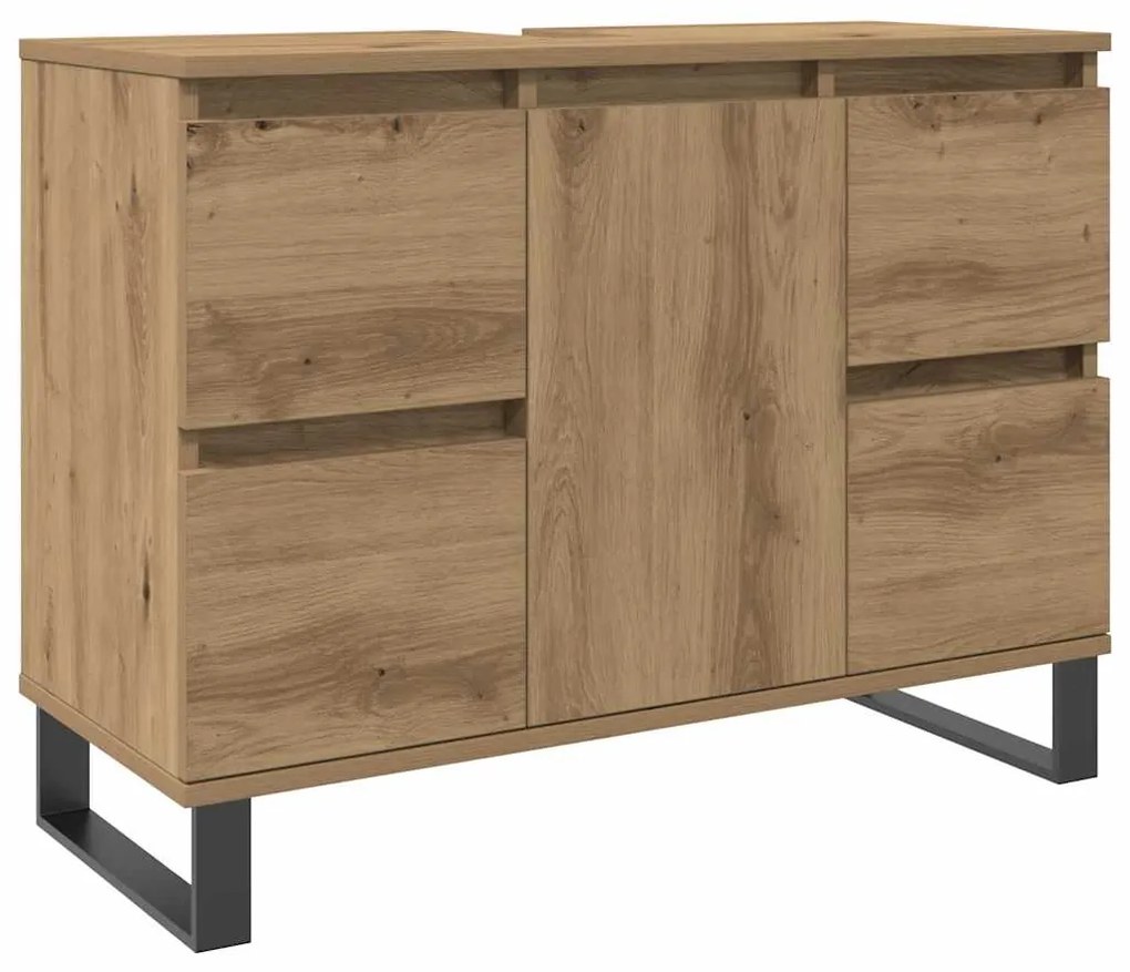 857239 vidaXL Шкаф за мивка за баня, Дъб артизан, 80x33x60см, инженерно дърво