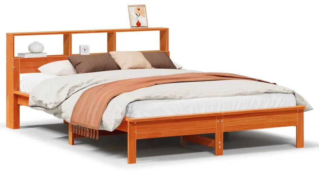 855716 vidaXL Легло с етажерка за книги, без матрак, 120x200 см, бор масив