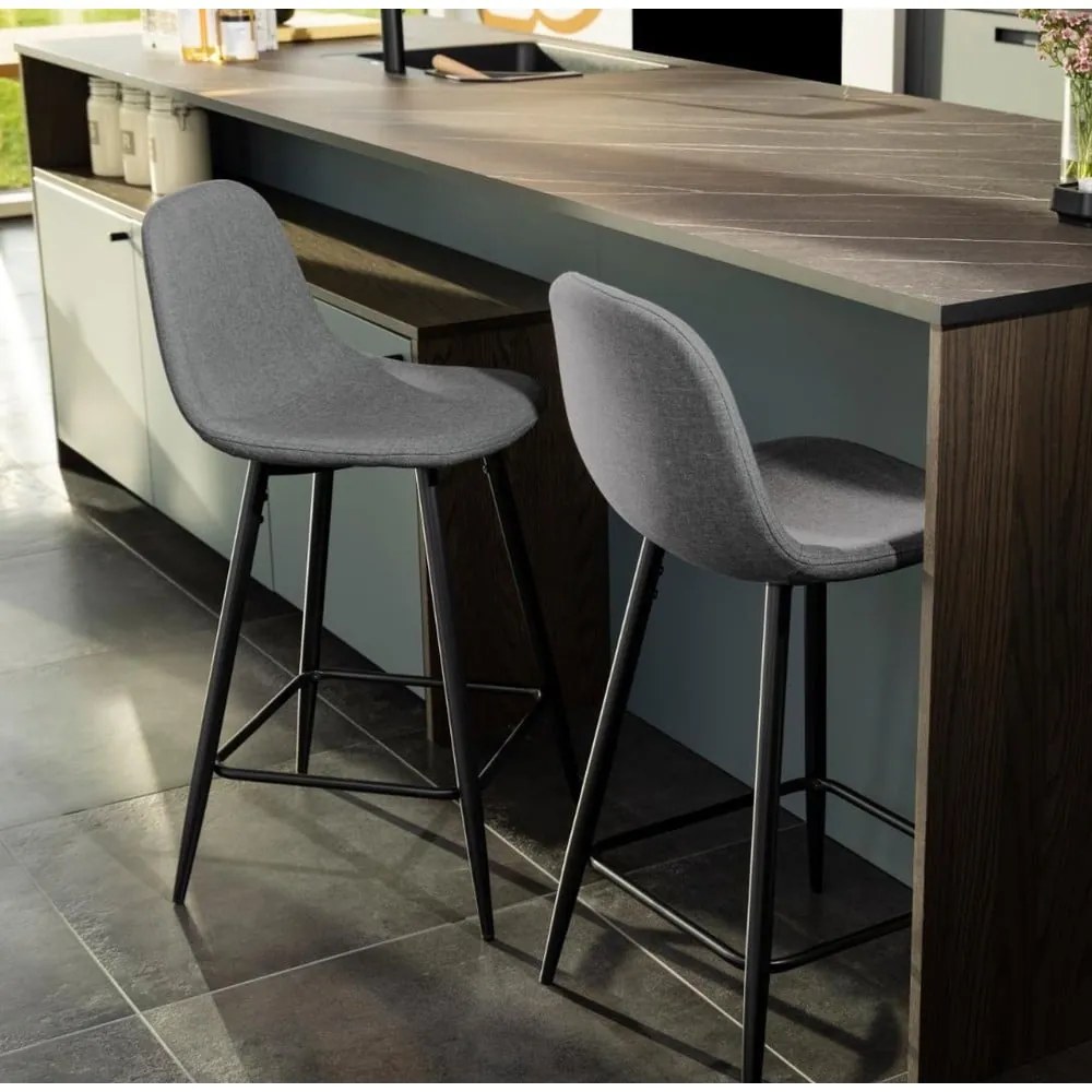 Светлосиви тапицирани бар столове в комплект 2 бр. (височина на седалката 65 cm) Wilma – Actona