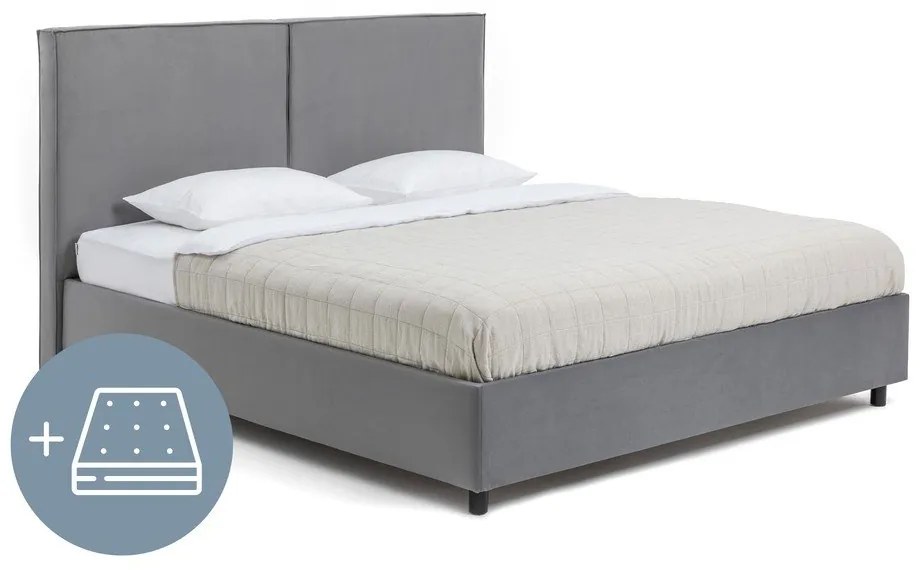 Сиво тапицирано двойно легло с място за съхранение и матрак с решетка 180x200 cm Myra Bold - Bonami Selection