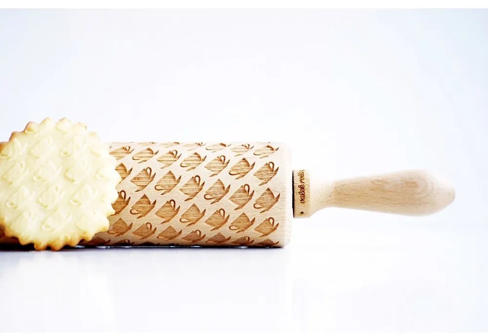 Дървен релефен валяк за тесто Tea Cups - Valek