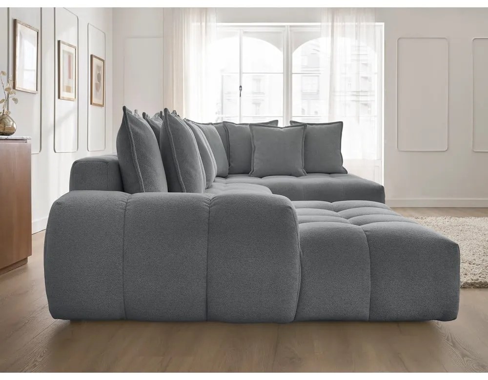 Тъмносив шенилов сгъваем/с място за съхранение ъглов диван (десен ъгъл/U форма) Everest – Bobochic Paris