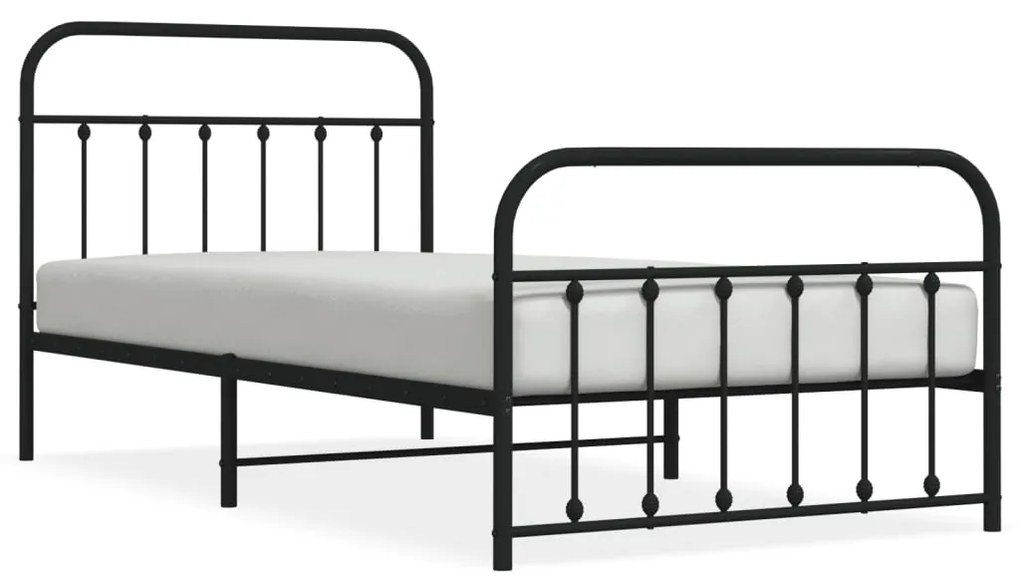 352592 vidaXL Метална рамка за легло с горна и долна табла, черна, 107x203 см