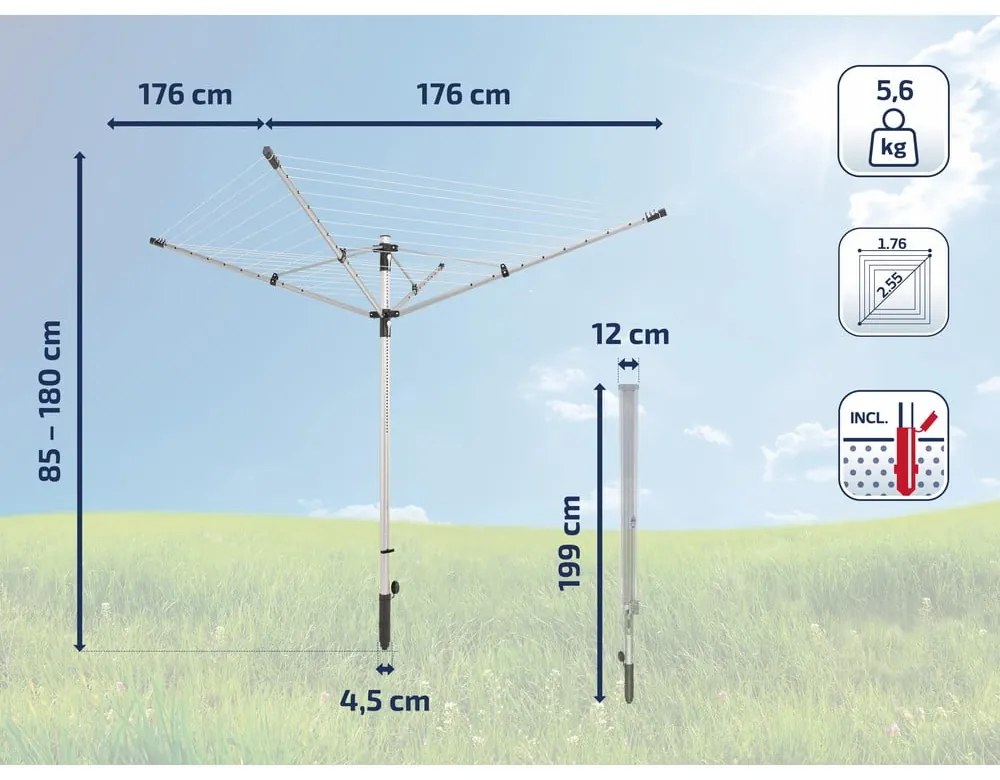 Градинска сушилня за дрехи в сребрист цвят 50 m LinoLift 500 – LEIFHEIT