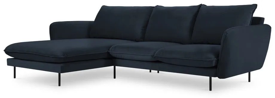 Тъмносин ъглов диван от кадифе (ляв ъгъл) Vienna - Cosmopolitan Design