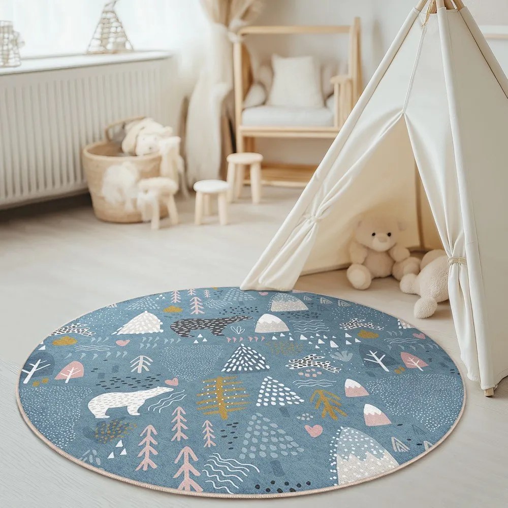 Син детски килим подходящ за пране ø100 cm Forest Land – Mila Home