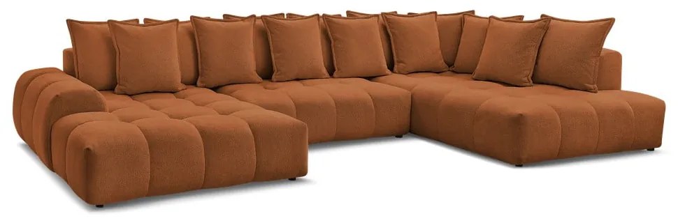 Теракотен шенилов сгъваем/с място за съхранение ъглов диван (десен ъгъл/U форма) Everest – Bobochic Paris