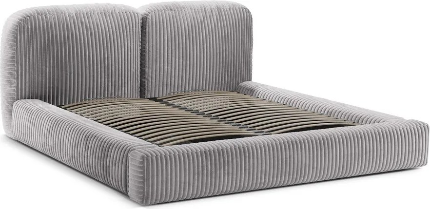 Светлосиво тапицирано двойно легло с място за съхранение и включена подматрачна рамка 160x200 cm Martina – Micadoni