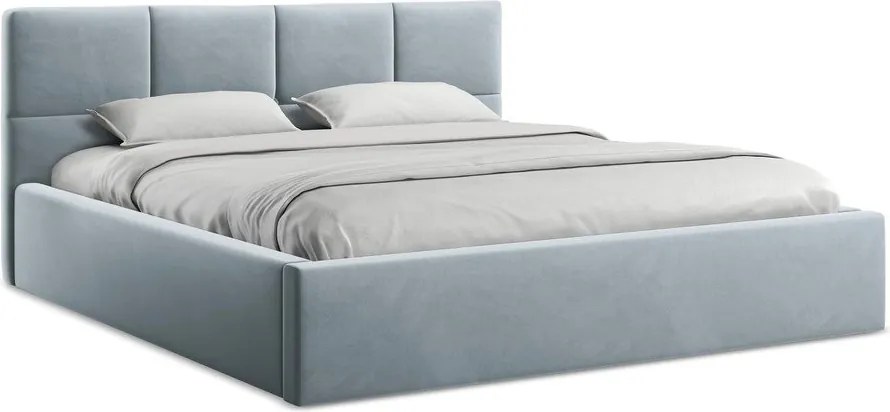 Светлосиньо кадифено двойно легло 140x200 cm тапицирано с място за съхранение и включена подматрачна рамка Hiko – Makamii