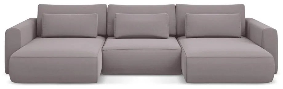 Кадифен разтегателен ъглов диван с място за съхранение в цвят лавандула (U форма) Kapua – Makamii