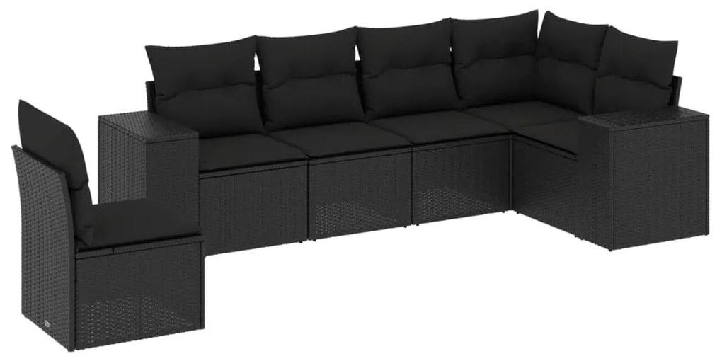 3254962 vidaXL Градински диван с възглавници, 6 части, черен, полиратан