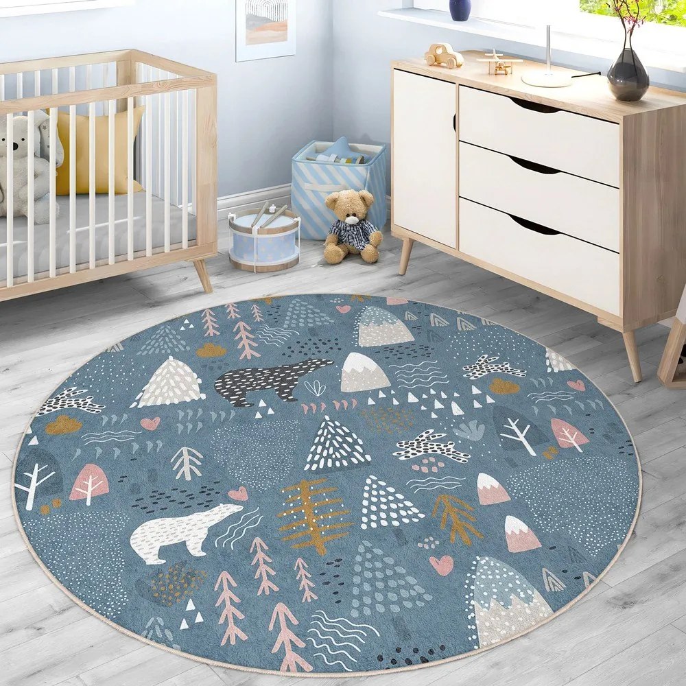 Син детски килим подходящ за пране ø120 cm Forest Land – Mila Home