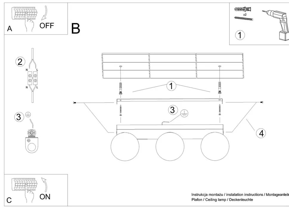 Бяла лампа за таван със стъклен абажур ø 12 cm Umerta - Sollux