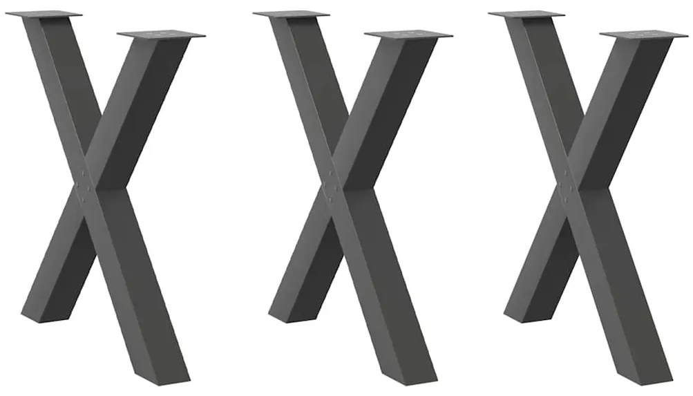 4012990 vidaXL Крака за трапезна маса, X-образни, 3 бр., антрацит, 70x(72-73) см, стомана