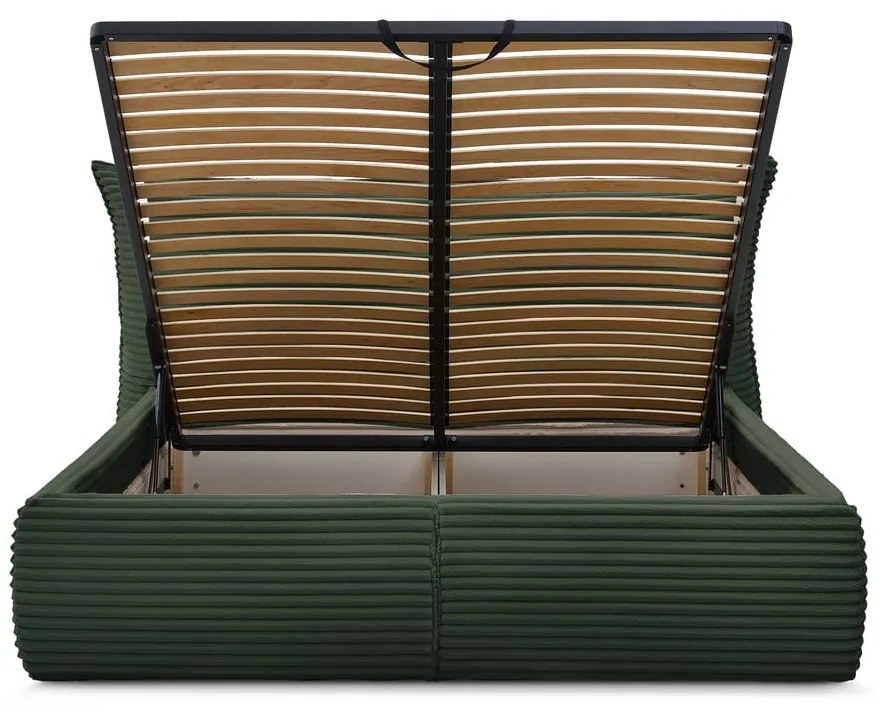 Тъмнозелено двойно тапицирано легло с място за съхранение с включена подматрачна рамка 160x200 cm Jade – Bobochic Paris