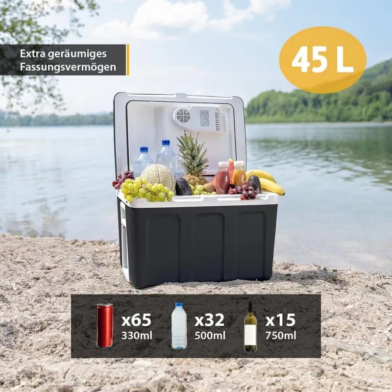 Електрическа хладилна кутия First Austria FA-5170-2-BA, 58W, 40 л, Клас F, 240/12V, Вътрешна организация, Черен/бял
