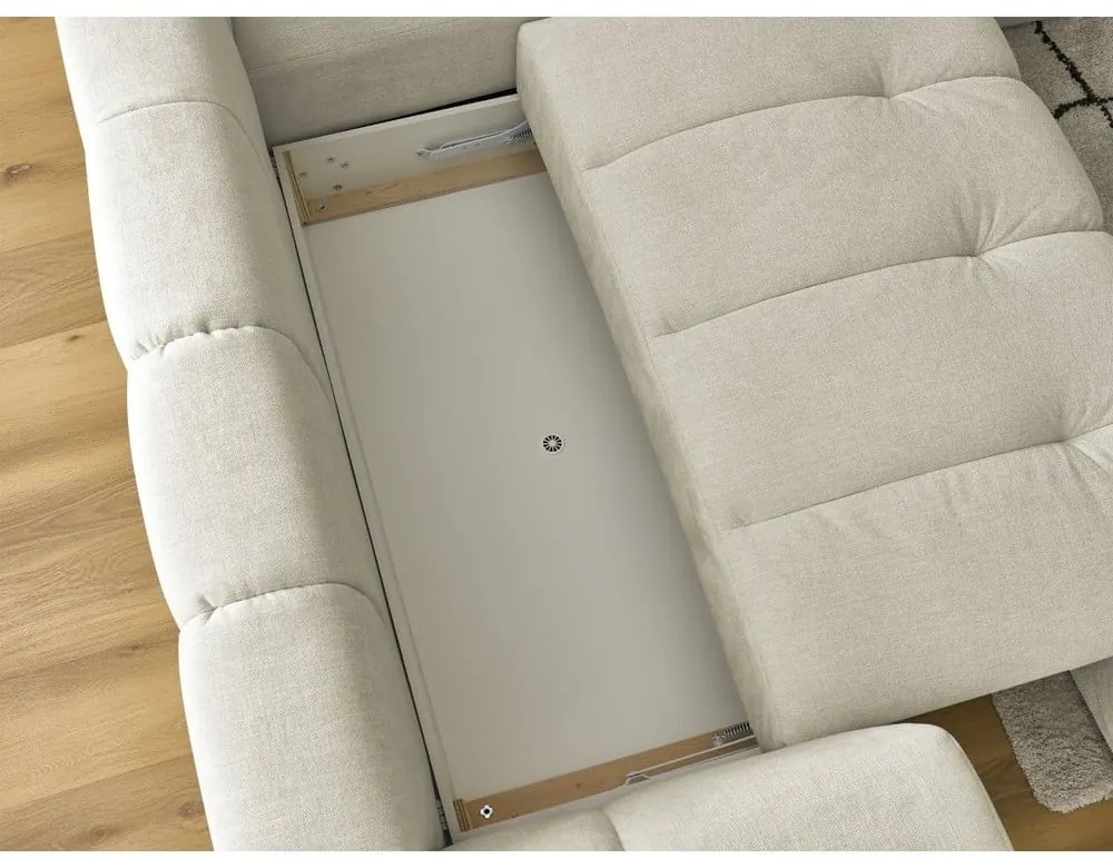 Бежов сгъваем/с място за съхранение ъглов диван (десен ъгъл/L форма) Fuji – Bobochic Paris